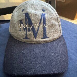 Vintage Mickey Mouse Wool Blend Baseball Cap Walt Disney Gray Navy 1995